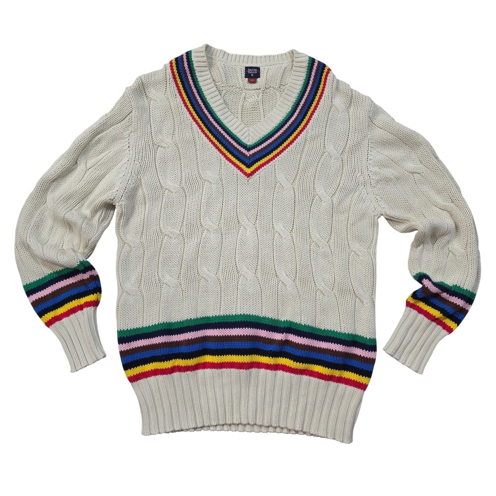 Rowing Blazers x Target Croquet Stripe Cable Knit Sweater Small Unisex V-Neck